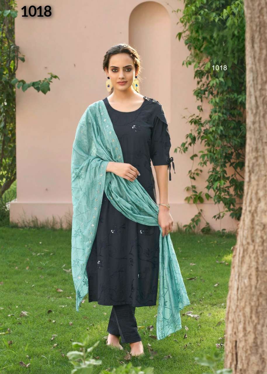 S3 Forever-noor Vol 2-berlin Silk - Embroidery - And - Handwork Kurti With - Pant And - Heavy - Sequence -Dupatta-1018
